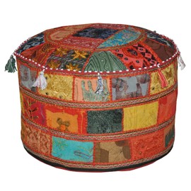 Marubhumi India Floor cotton Ottoman Embellished with Patchwork and Embroidery Work Cushion Cover