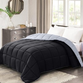 Homelike Moment Oversized Queen Comforter - Black Duvet Insert Down Alternative Bed Comforter, Lightweight Bedding Comforters Oversize Queen Quilted Soft All Season Reversible Black/Light Grey