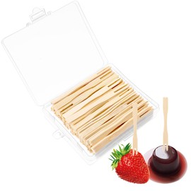Nogeqi Pack of 100 Finger Food Skewers, Chip Fork, Small Wooden Fork, Wooden Cutlery, Party Cutlery, Small Forks, Wooden Bamboo Finger Food Skewers, Wooden Fork for Fruit, Parties, Camping, Picnics