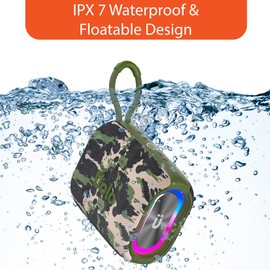 Uolo Pulse GloWave Mini Wireless & FM Radio Speaker[8W] Stereo Sound, IPX 7 Floatable Water Proof, 20+ hrs Playtime Ultra Portable Wireless Speaker[Camo]