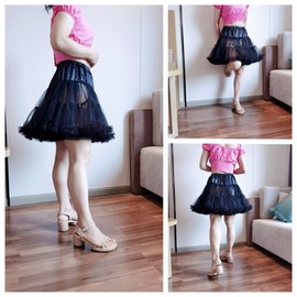 CHERRY LOVE 18inch Petticoat Mid-Thigh Underskirt Princess Puffy Mini Skirt (s, m, Navy Blue)
