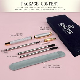 BOCIYER Rollerball Pen with Liquid Ink, Best Ballpoint Pen Gift Set for Men and Women, Black Ink Fancy Pen Refillable for Pretty Pens, Cool Pens, Cute Pens (Silver)