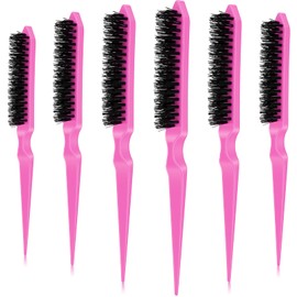 Yaomiao 6 Pcs Teasing Brush for Fine Hair, Nylon Rat Tail Brush,three Row Salon Teasing Set for Back Combing, Root Hair Care Scalp Massage (Pink)