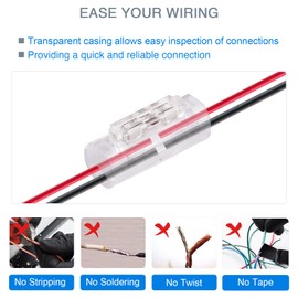 Brightfour Wire Splice Connectors, Small Wire Connectors, Transparent No Wire Stripping Low Voltage and High Voltage Wire Connectors for 20-22 AWG Wires, 2 Conductors 12 Pack