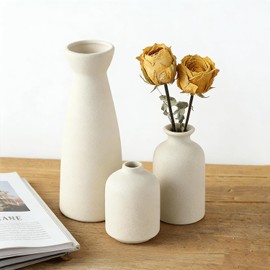 3PCS Jarrones de Cerámica,para La Decoración del Hogar Moderno,Decorar con Hierba de la Pampa y Flores secas,Adecuado para Bodas,Salones,oficinas,Decoraciones,etc. (Beige)