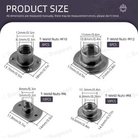 Swpeet 32Pcs M6 M8 M10 M12 Black T-Shaped Weld Nuts Kit, Tab Base UNC Carbon Steel Machine Screw, Welding Hood Fasteners Ideal for Furniture Vehicles Caster and Industry Machine
