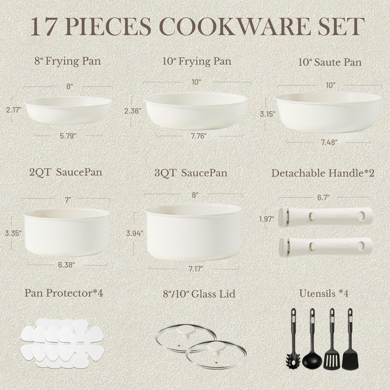 CAROTE 17pcs Pots and Pans Set, Nonstick Cookware Set Detachable