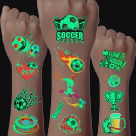 Luminous Football Tattoos for Children, 20 Sheets Football Temporary Tattoos, Football Gifts for Gungs, Football Children's Birthday Invitations Favours