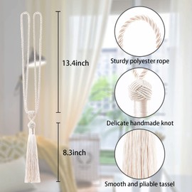 Pretty Jolly 2 Pack Long Tassel Curtain Tiebacks Handmade Braided Rope Knot Drape Tie Backs European Style Decorative Curtain Holdbacks for Home & Office Window Drapery (Beige)