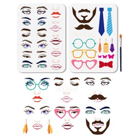 MAYJOYDIY 2Pcs Facial Features Stencil Eyes Nose Mouth Art Craft Stencils 11.7×8.3inch Reusable Glasses Beard Tie Template Set for Painting on Wood Furniture Canvas Wall Paper Decor