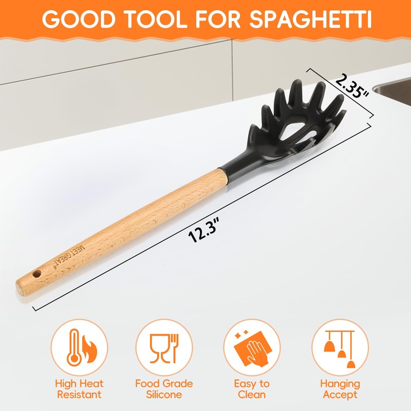 Premium Spaghetti Spoon Pasta Fork, Silicone Pasta Spoon with Teeth