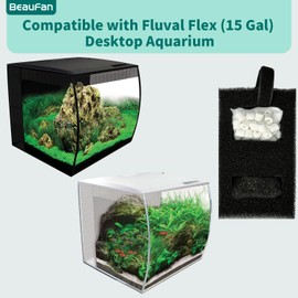 beaufan 2 Set Aquarium Filter Media Kits Compatible with Fluval Flex (15 Gal) Desktop Aquarium, Includes 2 Carbon Filter Refills, 2 Foam Filters A1375, 2 Ceramic Rings & 1 Filter Cord