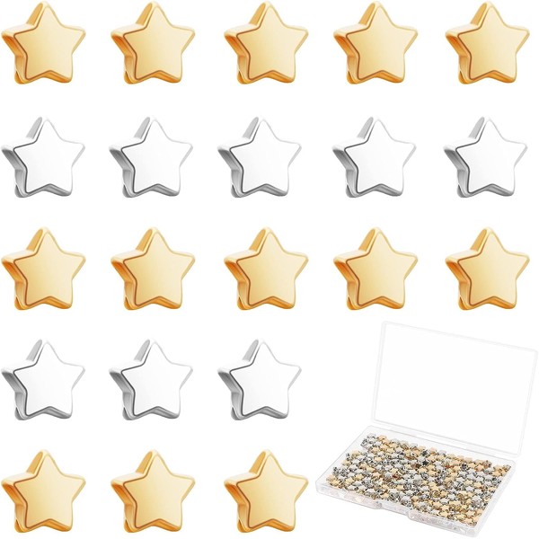UHOMENY 200Pcs Star Spacer Beads Star Shape Silver Charm Loose