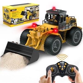HZQ RC Bulldozer Toy Remote Control Bulldozer RC Construction Vehicles for Boys 1:18 Remote Control Tractor with Alloy Shovel Off-Road 4WD Light and Sounds RC Truck for Christmas Adults Gift Kids