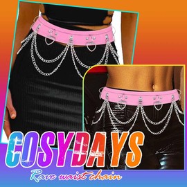 COSYDAYS Black Leather Waist Chain Belt Layered Belly Waist Chain Punk Body Chain for Women (Pink)