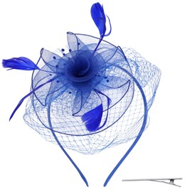 Womens Fascinators Hat Fascinators Headband with Feather Mesh, Tea Party Hat for Women Wedding Cocktail Bridal Showers,Blue