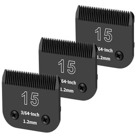 YAZIYIR 3-Pack 15# Detachable Dog Grooming Steel Blades - Compatible with Andis, Oster A5, Wahl KM-10 Series - 3/64 Inch (1.2mm) Cut Length (Black)
