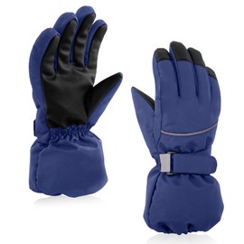 SEYUFN Children's Winter Gloves Boys Ski Gloves Warm Girls Gloves with Fleece Lining Waterproof Ski Protection Gloves Sports Gloves 4-14 Years, navy blue