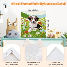 GHHKUD Paint by Numbers Kits for Kids Children & Adults, 4 Pack Painting by Numbers on Canvas Beginners, Kids Painting by Numbers with Wooden Frame, Cartoon Animals Acrylic Children Painting 8x8inch