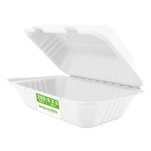 Responsible Products 9 x 6 inch Hinged Containers, Tree-Less™ Compostable