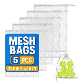 5PCs Small Mesh Bags Drawstring – Small Mesh Pool Backpack 11.8 x 7.48" – Multipurpose Nylon Net Bags with Tight Closure for Storing Balls, Clothes, Sports Gear at Gym, Beach, Laundry, & Travel