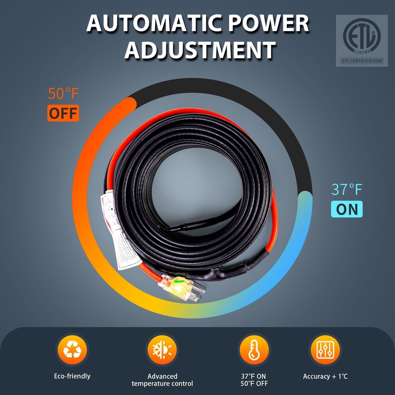 HEATIT JHSF 120-feet 120V Self Regulating Pre-assembled Pipe Heating Cable