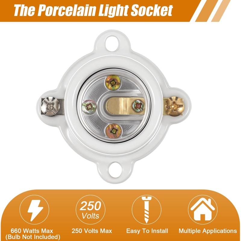 Saysurey 12 Pcs Porcelain Lamp Holder Socket E26/E27 Medium Keyless