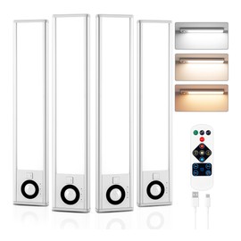 YLXS 44-LED Motion Sensor Under Cabinet Light, Remote Control 3 Color Temperature Dimmable Rechargeable Magnetic Closet Light, Night Light Bar, 4-Pack