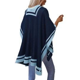 STARWHISPER Women's Shawl Wrap Poncho Cape Cardigan Reversible Open Front Design Shawl Wrap Scarf for Spring Fall Winter (Navy)