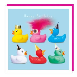 Boys/Girls Birthday Card - Fun Card for Him/Her - Rubber Duck Party - Embellished Googly Eye and Fluff Design - Made in the UK - Eco-Friendly