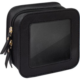 LETGO Small Clear Makeup Bag for Purse Travel Cosmetic Case Transparent Toiletry Bag with Zipper, Portable Make Up Organizer Traveling Compact Car Bag for Essentials (Black, Mini)