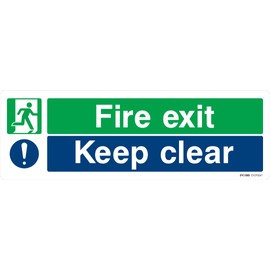 Evoges PVC Fire Exit Keep Clear Sign Round Edge 300mm x 100mm x 2mm