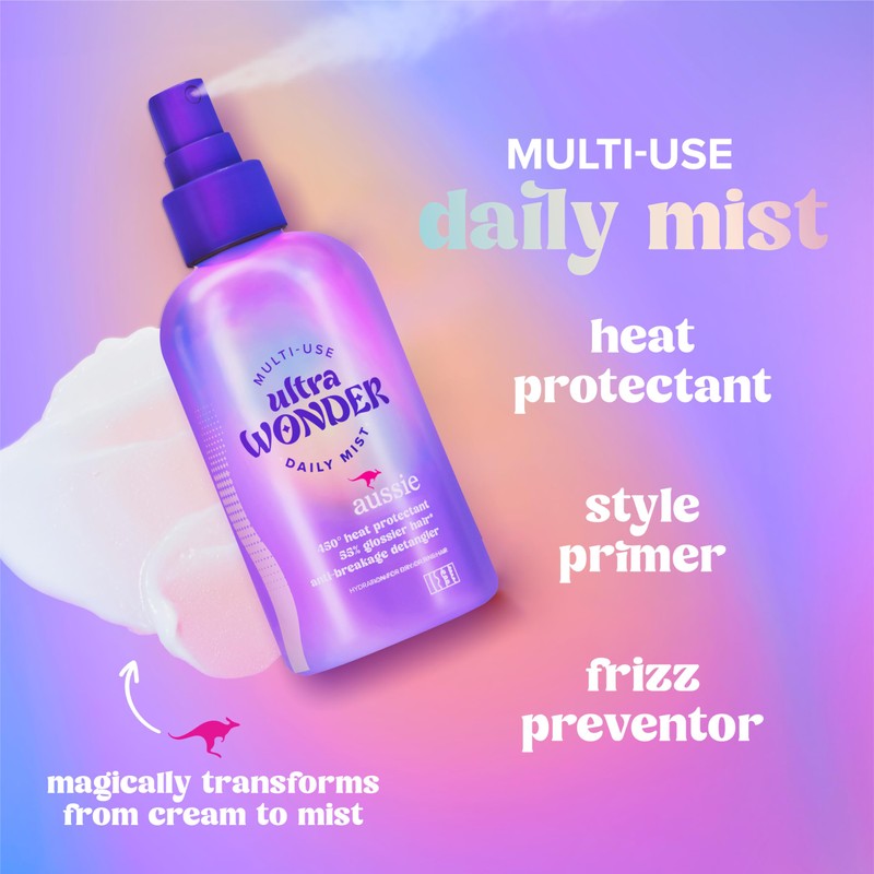 Aussie Ultra Wonder Daily Mist Lightweight Multi-Use Detangler, silicone-free, for