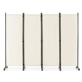 Giantex 4 Panel Room Divider with Rollers White - 5.7Ft Freestanding Folding Rolling Privacy Screen, 89" Wide Wall Partition Divider for Room Separation, Lightweight Portable Room Dividers with Wheels