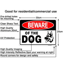 Beware of Dog,Dog Warning Sign,20 x 30 cm,Reflective Aluminum,UV Printed,Weather Resistant,Waterproof,Durable Ink,Easy to Mount,Indoor Or Outdoor Use,2 Pack