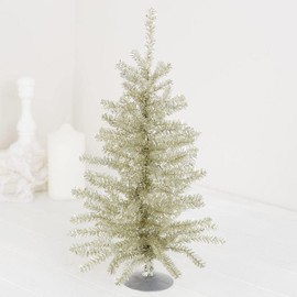 Vintage Look Silver Tinsel Christmas Tree by Factory Direct Craft - Tinsel Tree for Tabletop Christmas Displays and Holiday Decorating (15 Inches)