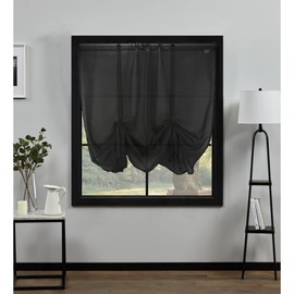 NetCurtainsUK Plain Voile Tie Blind Curtain Panels 140cm (55'') Wide x 140cm (55'') Drop (Black), HWTB01