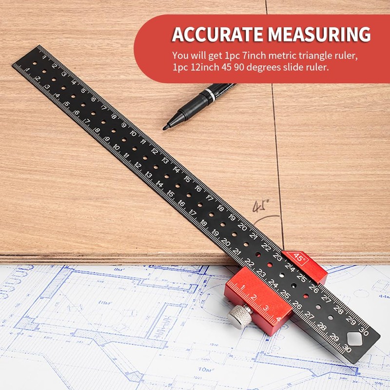 Woodworking Set Square Tool, 7 Inch Metric Triangle Scale Ruler