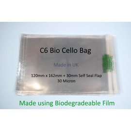 celloexpress celloexpress Biodegradeable C6-120mm x 162mm + 30mm Flap - PLA Greeting Card Display Bags 30 Micron Self Seal - Small Cello - Pack of 500