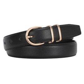 JASGOOD Women Black Pu Leather Belt for Jeans Pants Fashion Gold Buckle Ladies Dress Belt(B-Black,Fit Size 30"-34")