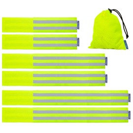 JORESTECH 6 Piece Reflective Safety Wristbands/Armbands with Mesh Storage Bag – High Vis Yellow Reflectors for Running, Jogging, Cycling, etc.