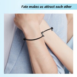 BAUMA AUTO Couple Bracelet Relationship Matching Bracelets Set 2 PCS Friendship Rope Bracelet Set Gift for Couple Women Men Him Her BFF Best Friends (Black and Black)