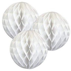 8"(20CM) Paper Honeycomb Balls (Pack of 3) Several Colours Available (White)