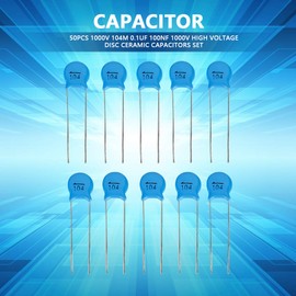 Ceramic Capacitor, 50pcs Capacitor Kit, 1000V 104M 0.1uF 100nF High Voltage Disc Ceramic Capacitor Kit