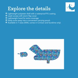 RC Pets Packable Waterproof Rain Poncho – Lightweight, Compact & Adjustable Dog Jacket | XX-Large, Squiggles