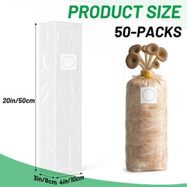 GREANER Mushroom Grow Bags 3 Mil, 4"x3"x20" Thick Autoclave Spawn Bags with Injection Port for Your Grain-50PCS