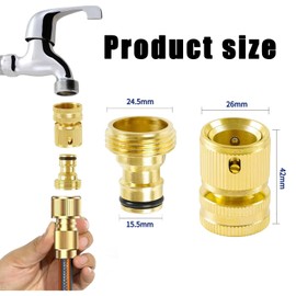 QZKJQDD Garden Hose Connectors Set with 3/4 inch Brass Hose End Quick Connector and Brass Threaded Faucet Connector for Garden Watering, Car Wash, Washing Machine and More (1 Pair)