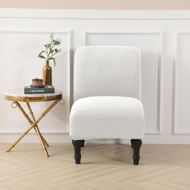 LiveGo Armless Accent Chair Cover Slipcover,Slipper Chair Stretch Spandex Removable for Armless Chair Furniture Protector for Living Dining Room Hotel (White)