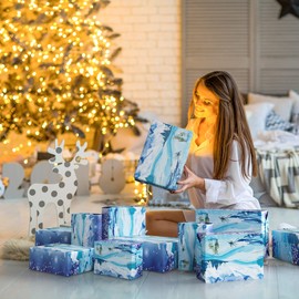 Christmas Wrapping Paper Set - 6 XXL Fully Recyclable Sheets Tags and Ribbon (80cm x 64cm) - Luxury Recycled Xmas Wrapping Paper - Folded Eco Christmas Paper Gift Wrap for Adults & Kids