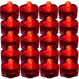 JYtrend Bright LED Floral Tea Light Submersible Lights for Party Wedding (Red, 20 Pack)